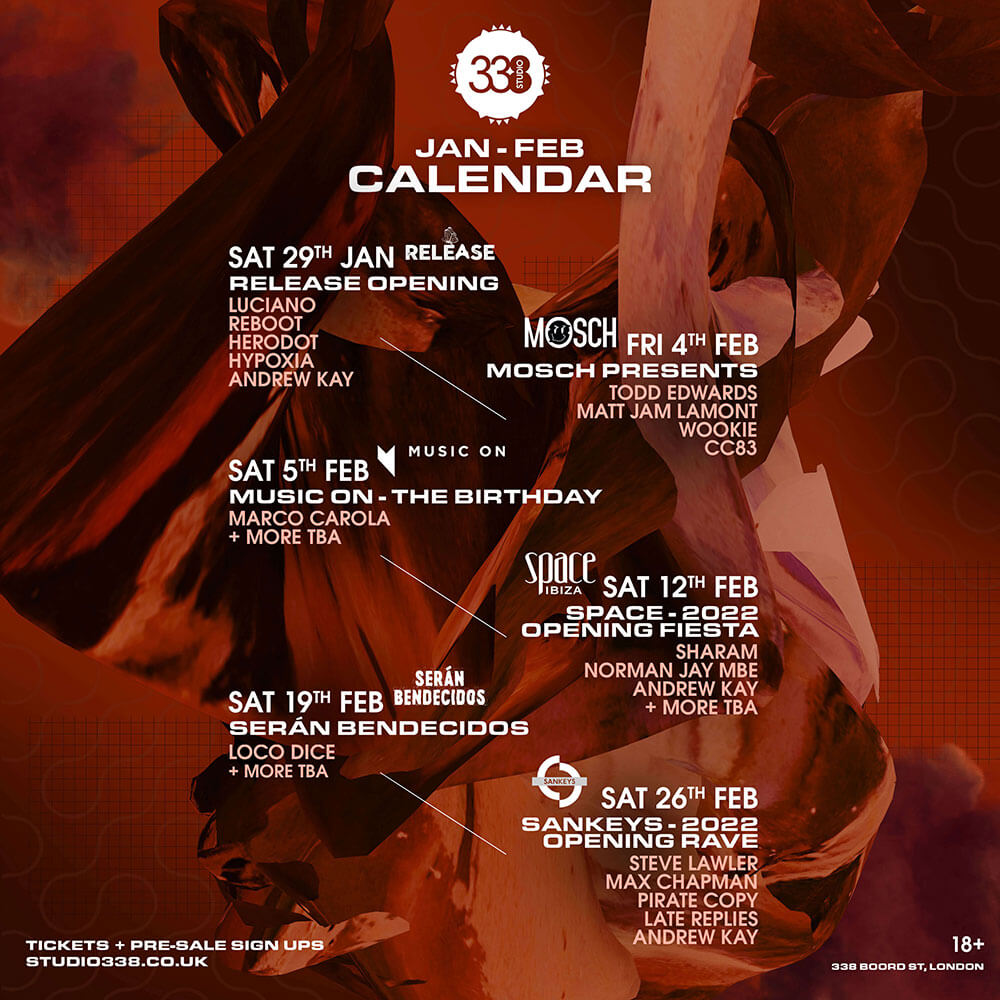 London's Studio 338 announces 2022 shows w/ Marco Carola, Luciano, Loco Dice & More cover