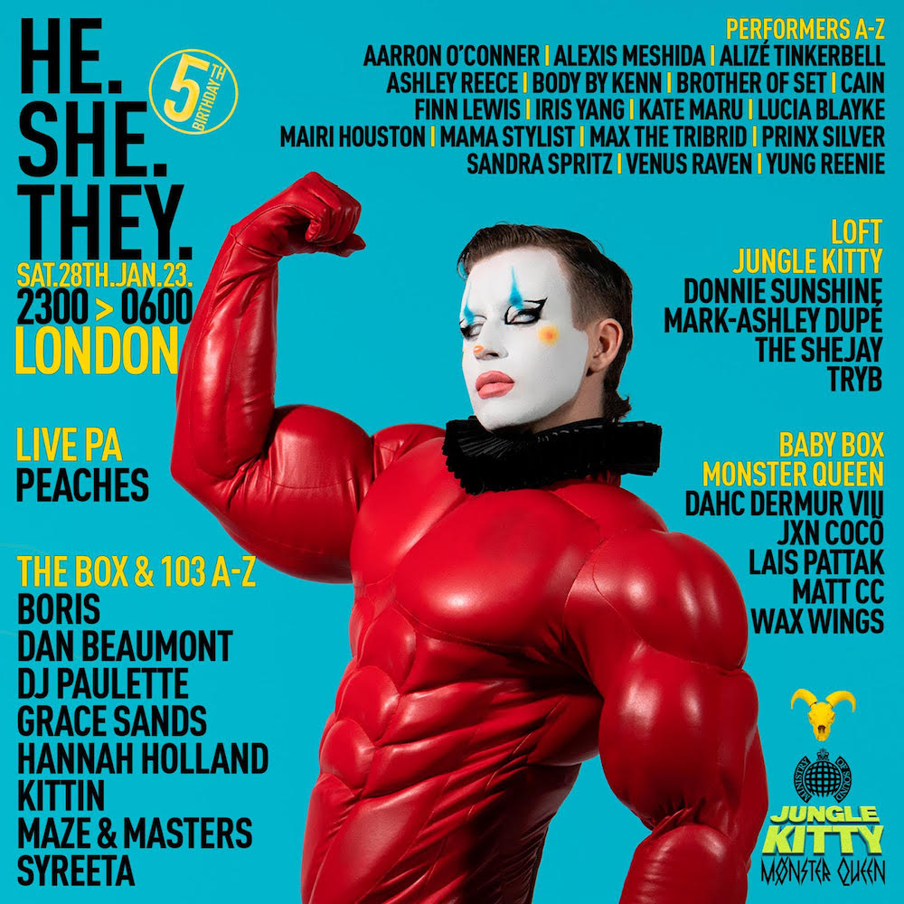 HE.SHE.THEY. announce Peaches, Kittin, Boris, DJ Paulette + more for 5th anniversary party cover